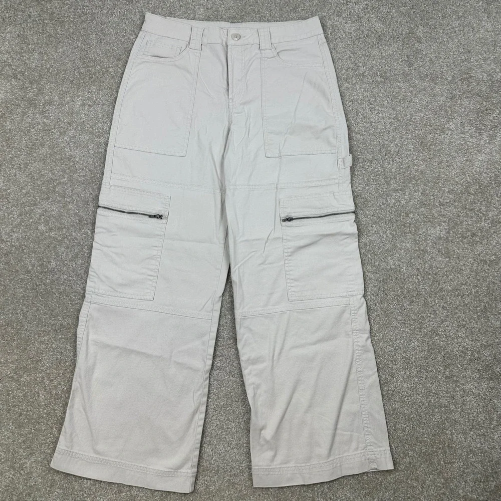 Sincerely Jules Womens Beige Cargo Pants Wide Leg Utility Cropped Size 9/29